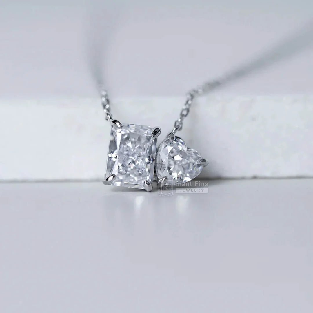 Toi Et Moi Moissanite Pendant Necklace In 14K Gold - Riant Fine Jewelry