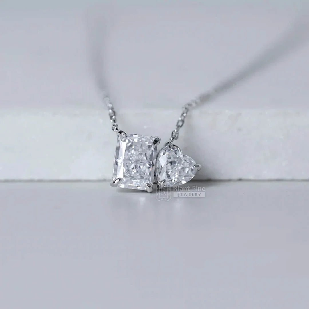 Toi Et Moi Moissanite Pendant Necklace In 14K Gold - Riant Fine Jewelry