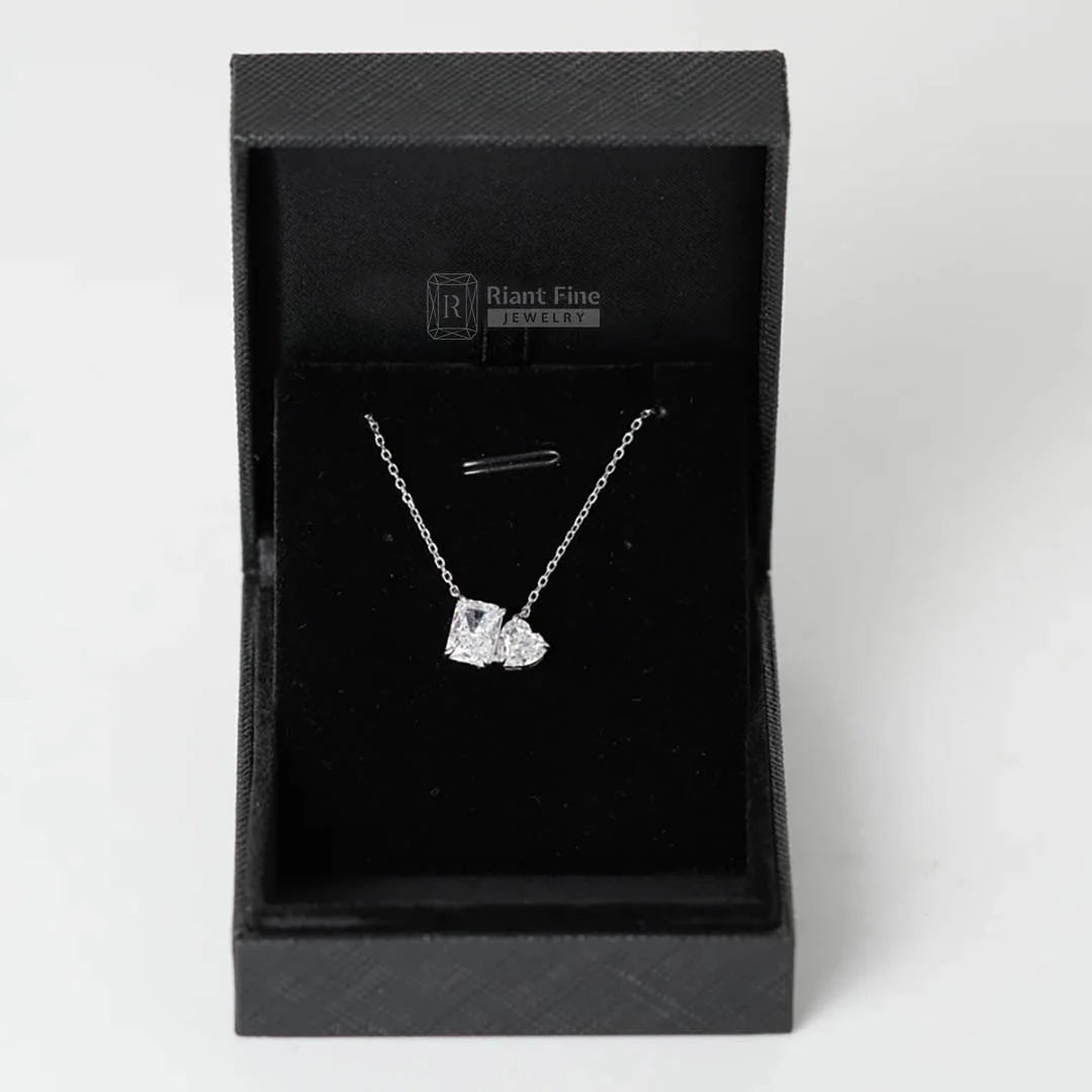 Toi Et Moi Moissanite Pendant Necklace In 14K Gold - Riant Fine Jewelry