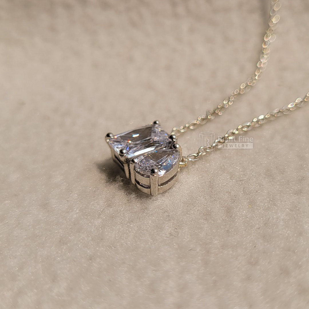 Toi Et Moi Necklace With Radiant & Pear Moissanite - Riant Fine Jewelry
