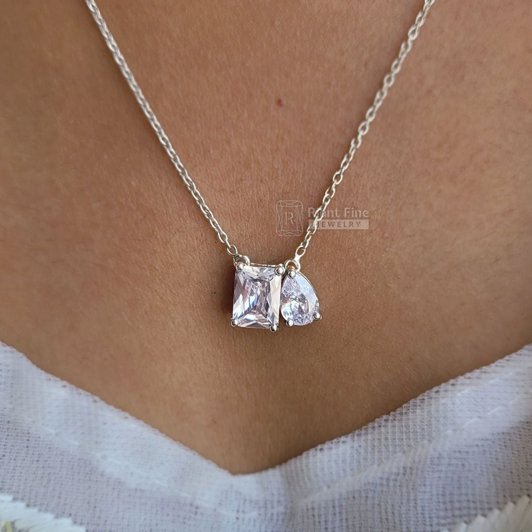 Toi Et Moi Necklace With Radiant & Pear Moissanite - Riant Fine Jewelry