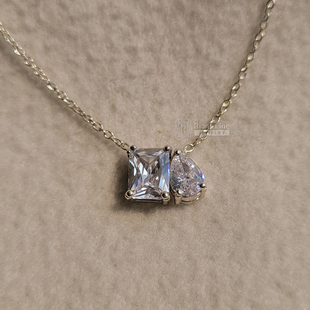 Toi Et Moi Necklace With Radiant & Pear Moissanite - Riant Fine Jewelry