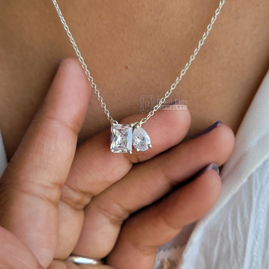Toi Et Moi Necklace With Radiant & Pear Moissanite - Riant Fine Jewelry