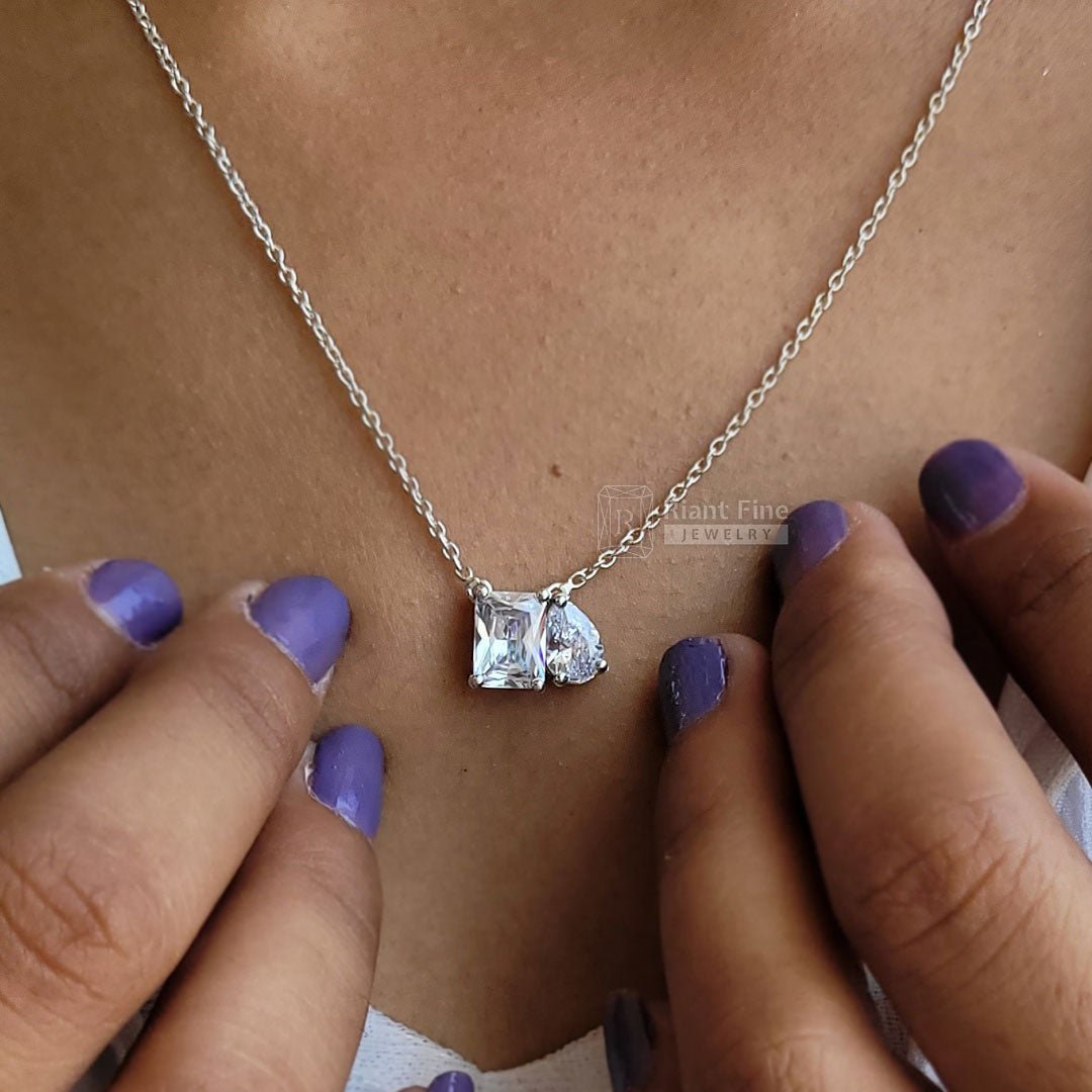 Toi Et Moi Necklace With Radiant & Pear Moissanite - Riant Fine Jewelry
