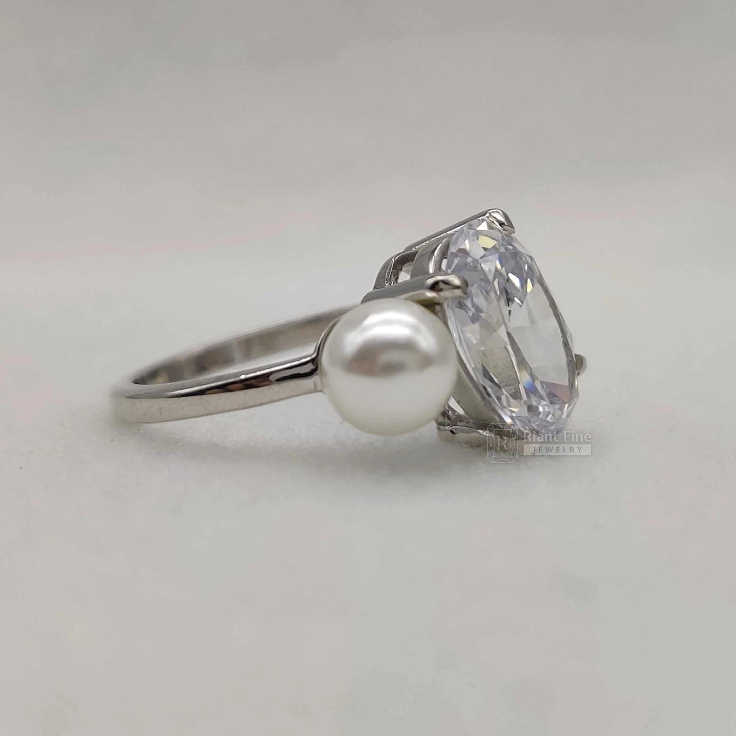 Toi Et Moi Oval Diamond Pearl Engagement Ring for Women - Riant Fine Jewelry LLC