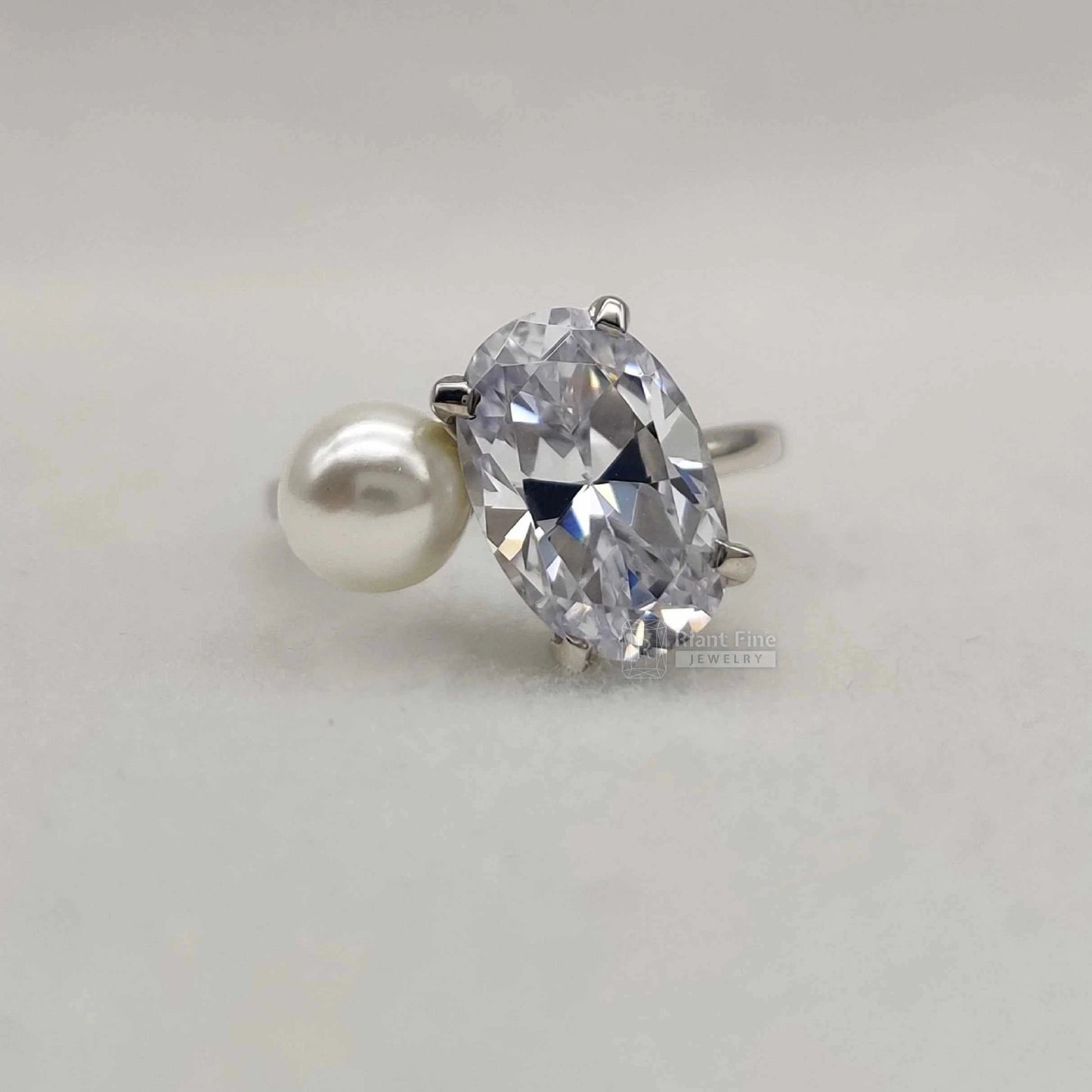 Toi Et Moi Oval Diamond Pearl Engagement Ring for Women - Riant Fine Jewelry LLC