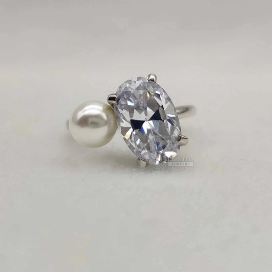 Toi Et Moi Oval Diamond Pearl Engagement Ring for Women - Riant Fine Jewelry LLC
