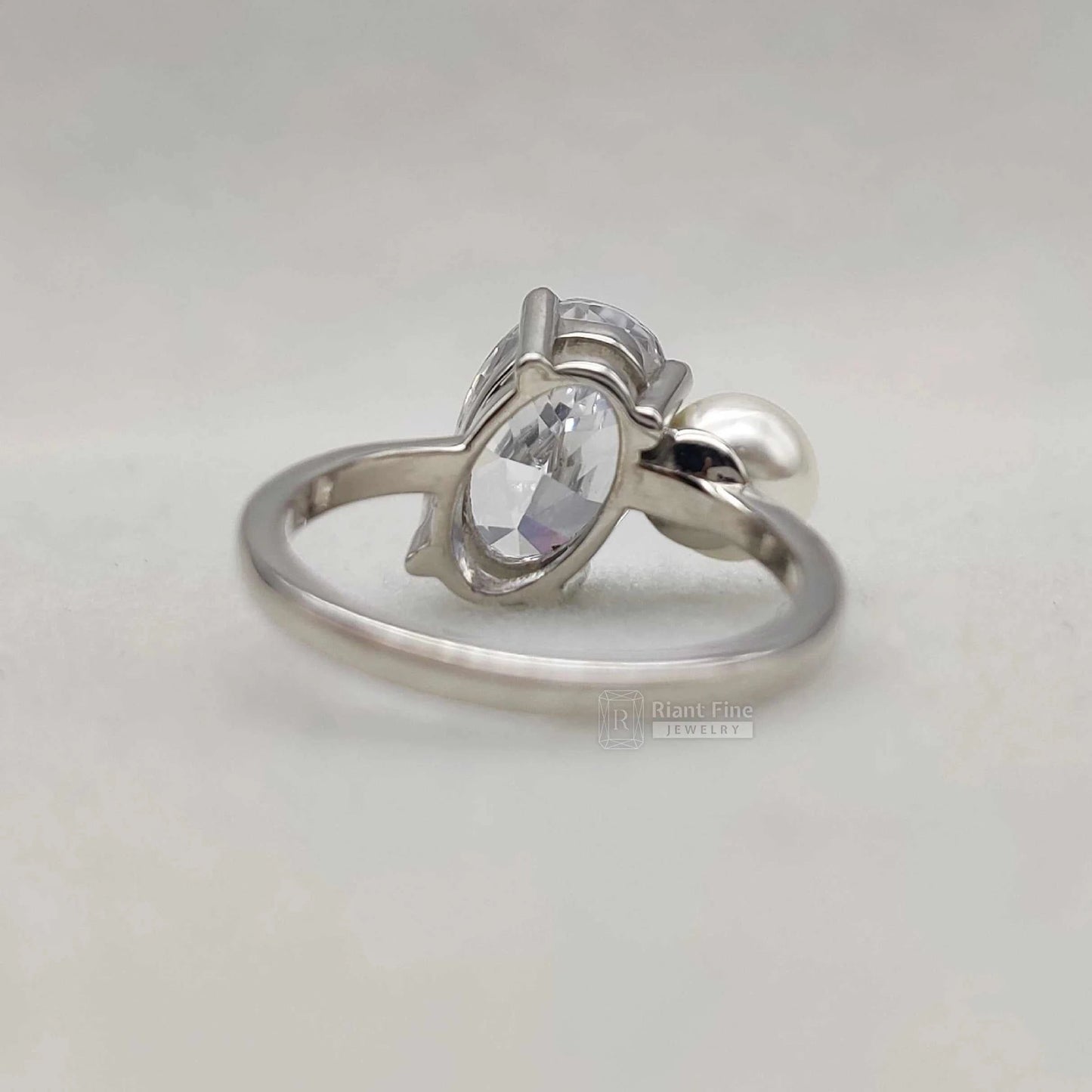 Toi Et Moi Oval Diamond Pearl Engagement Ring for Women - Riant Fine Jewelry LLC