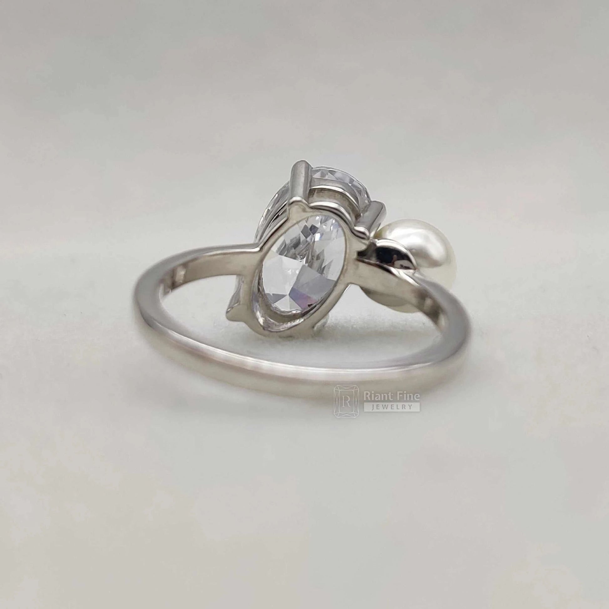 Toi Et Moi Oval Diamond Pearl Engagement Ring for Women - Riant Fine Jewelry LLC