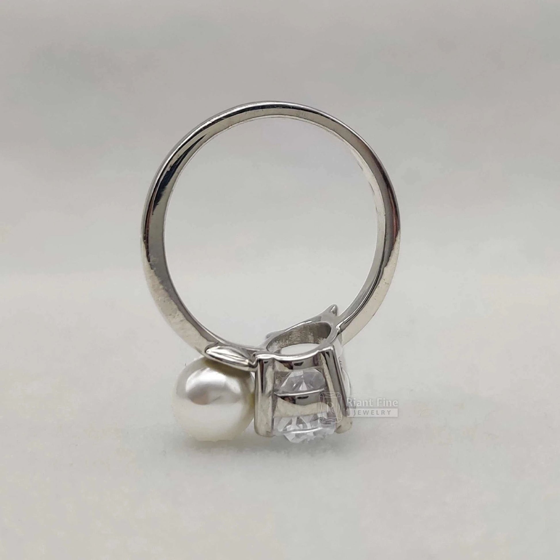 Toi Et Moi Oval Diamond Pearl Engagement Ring for Women - Riant Fine Jewelry LLC