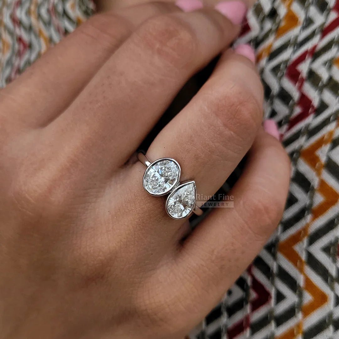 Toi Et Moi Oval & Pear Lab Diamond Engagement Ring - Riant Fine Jewelry LLC