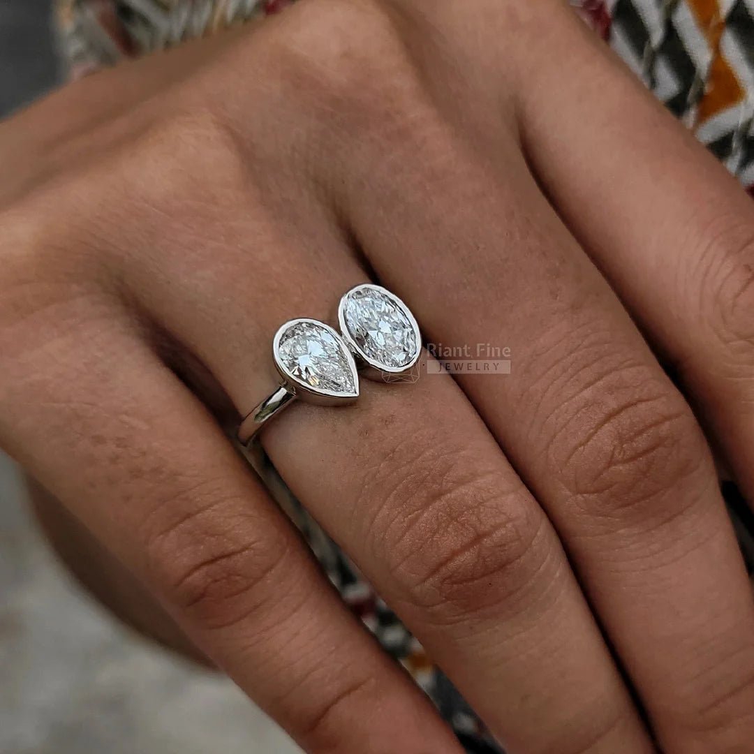 Toi Et Moi Oval & Pear Lab Diamond Engagement Ring - Riant Fine Jewelry LLC