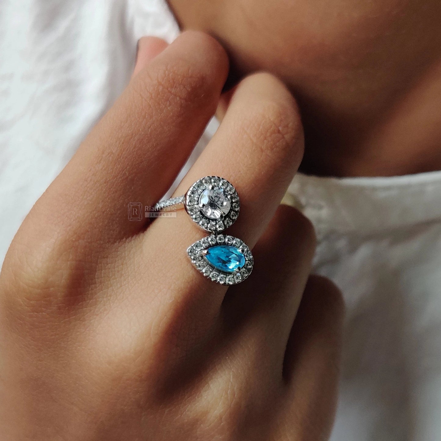 Toi Et Moi Round & Pear Cut Moissanite Engagement Ring - Riant Fine Jewelry LLC