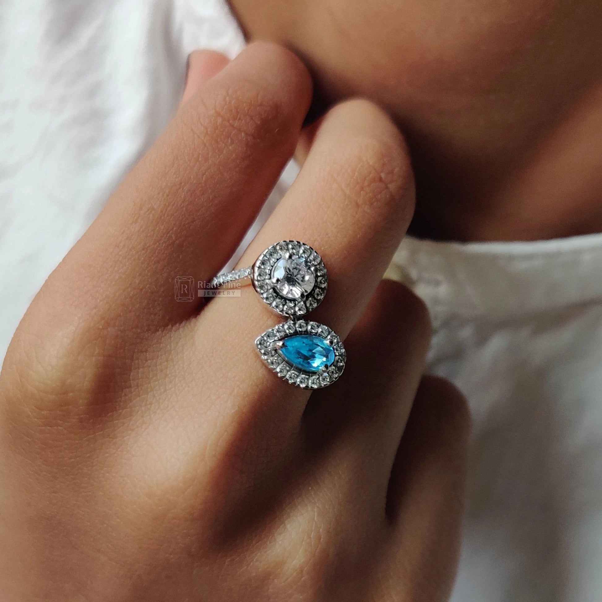 Toi Et Moi Round & Pear Cut Moissanite Engagement Ring - Riant Fine Jewelry LLC