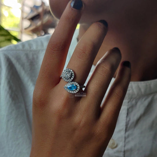 Toi Et Moi Round & Pear Cut Moissanite Engagement Ring - Riant Fine Jewelry LLC