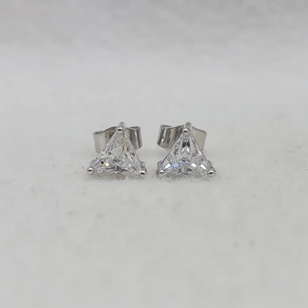 Triangle Cut Lab Grown Diamond Stud Earrings in 925 Sterling Silver - Riant Fine Jewelry LLC