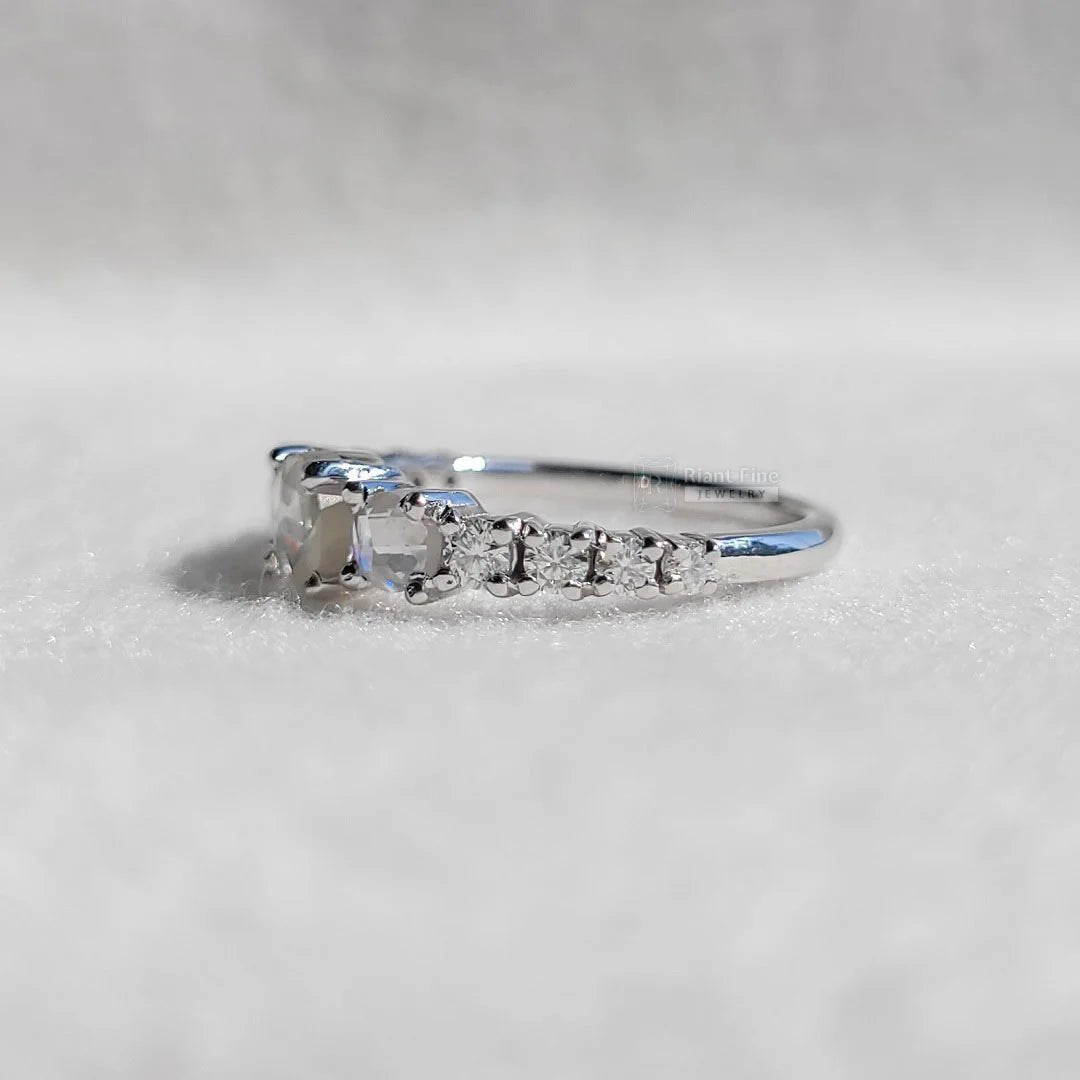 Unique Round Rose Cut Moissanite Vintage Engagement Ring - Riant Fine Jewelry LLC