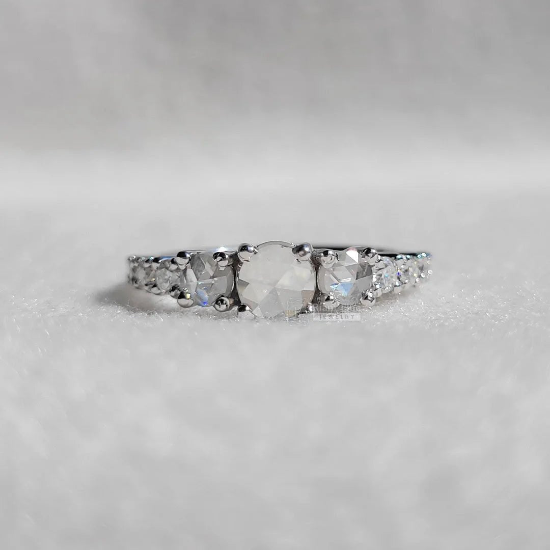 Unique Round Rose Cut Moissanite Vintage Engagement Ring - Riant Fine Jewelry LLC