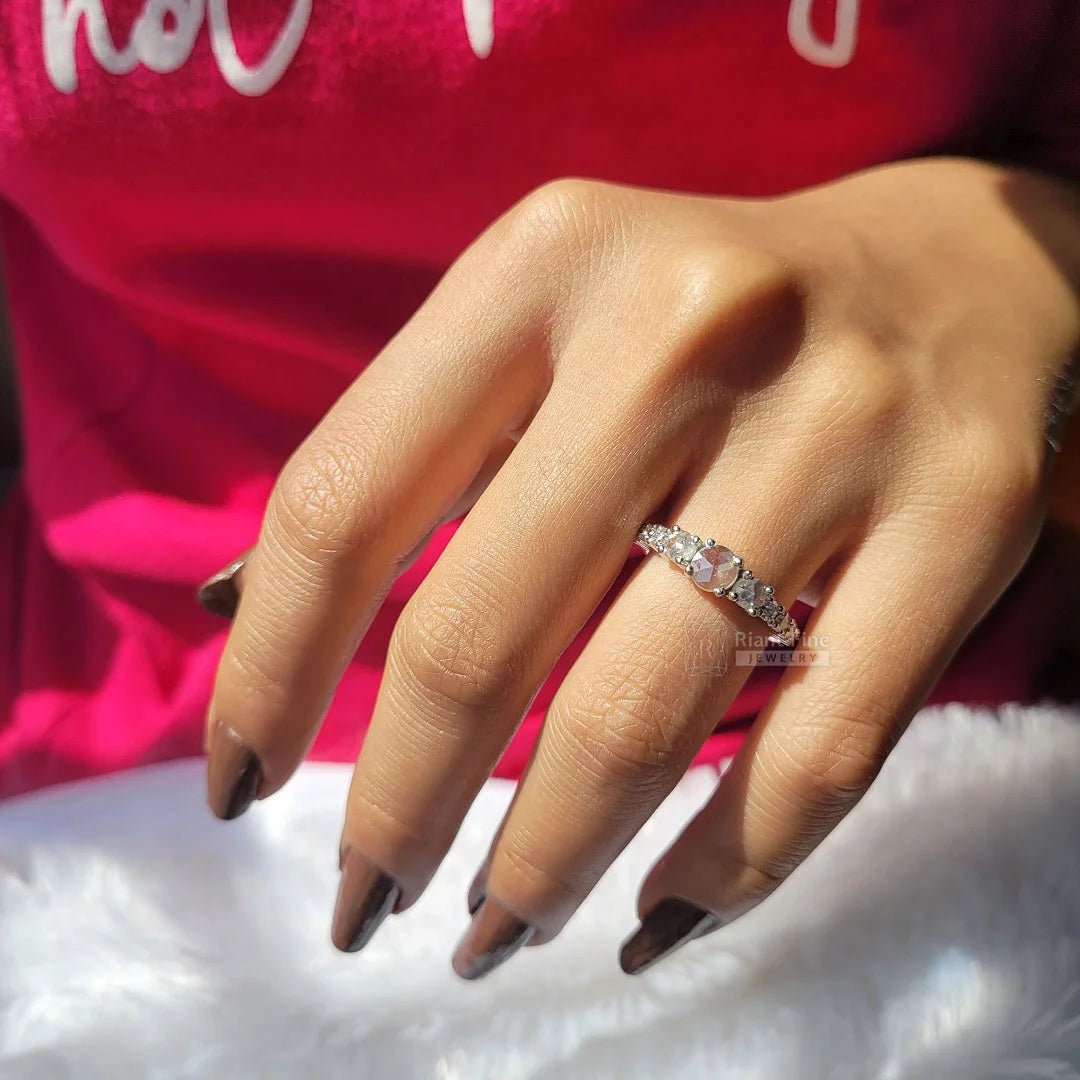 Unique Round Rose Cut Moissanite Vintage Engagement Ring - Riant Fine Jewelry LLC