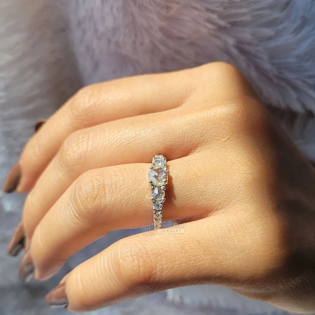 Unique Round Rose Cut Moissanite Vintage Engagement Ring - Riant Fine Jewelry LLC