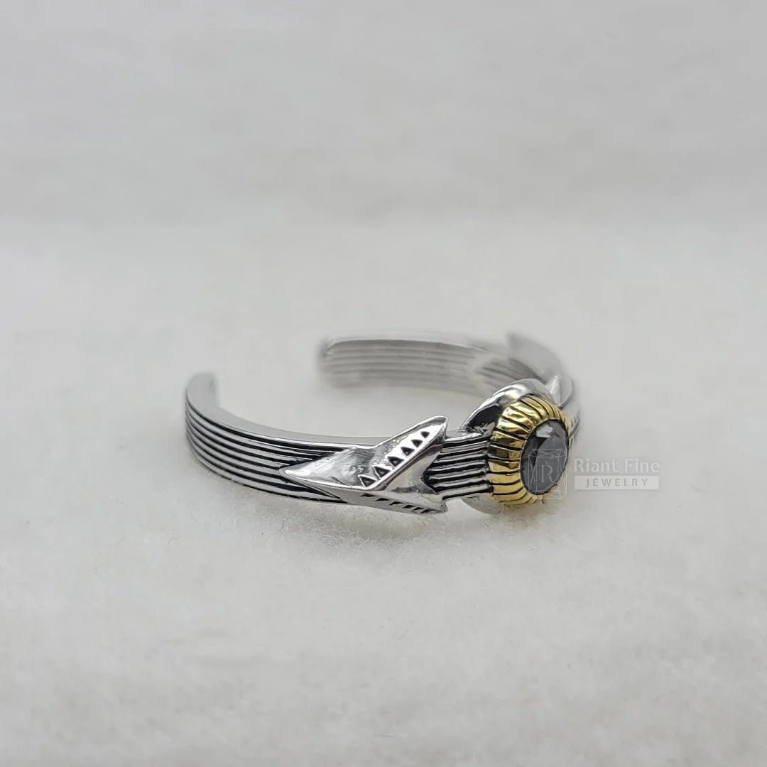 Unique Round Salt & Pepper Natural Black Diamond Men Ring - Riant Fine Jewelry