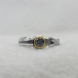 Unique Round Salt & Pepper Natural Black Diamond Men Ring