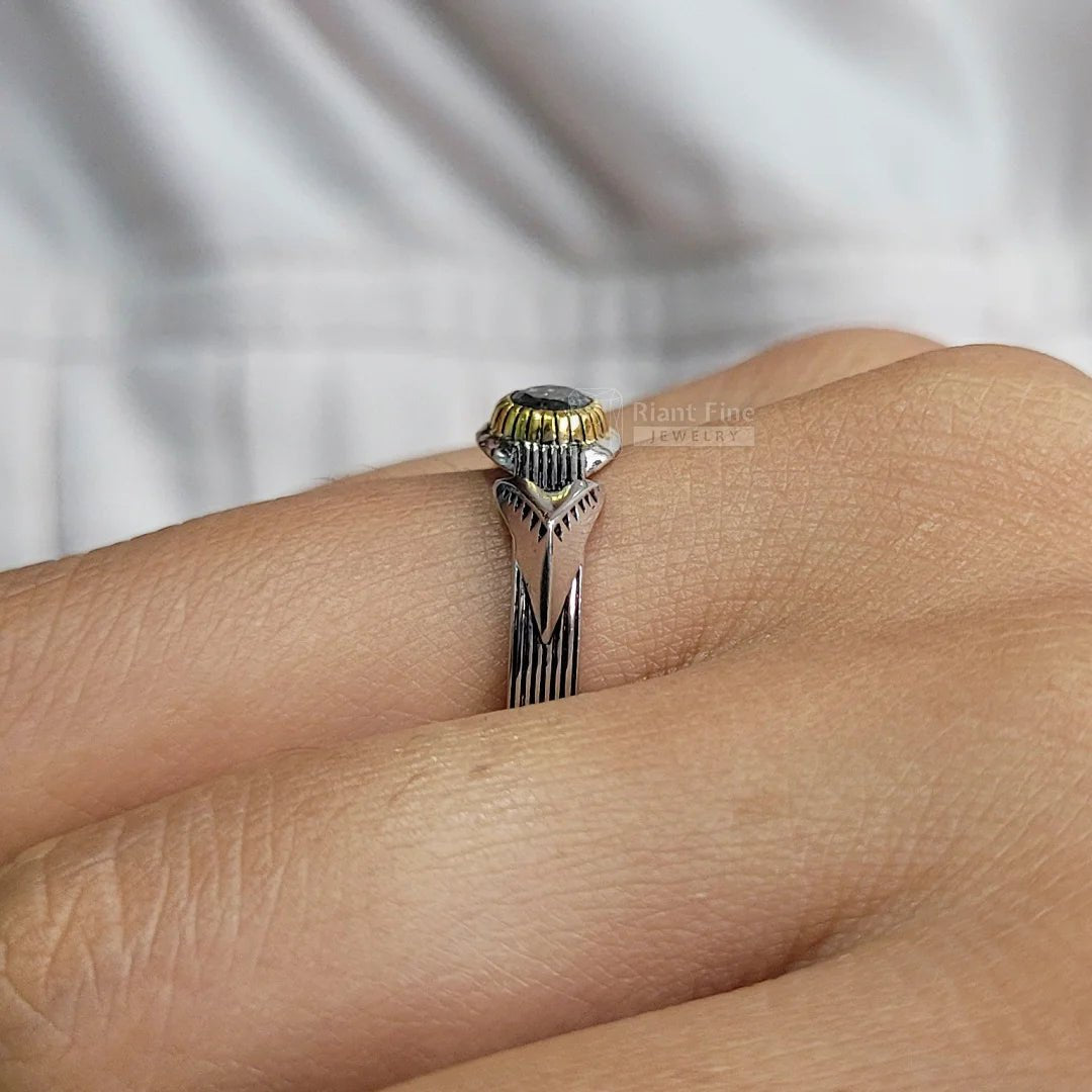 Unique Round Salt & Pepper Natural Black Diamond Men Ring - Riant Fine Jewelry