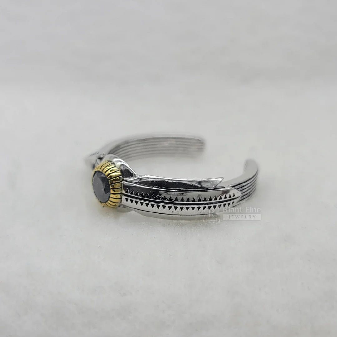 Unique Round Salt & Pepper Natural Black Diamond Men Ring - Riant Fine Jewelry