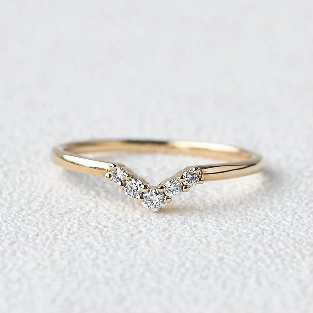 V Shape Round Lab Diamond Curved Wedding Band - Riant Fine Jewelry LLC
