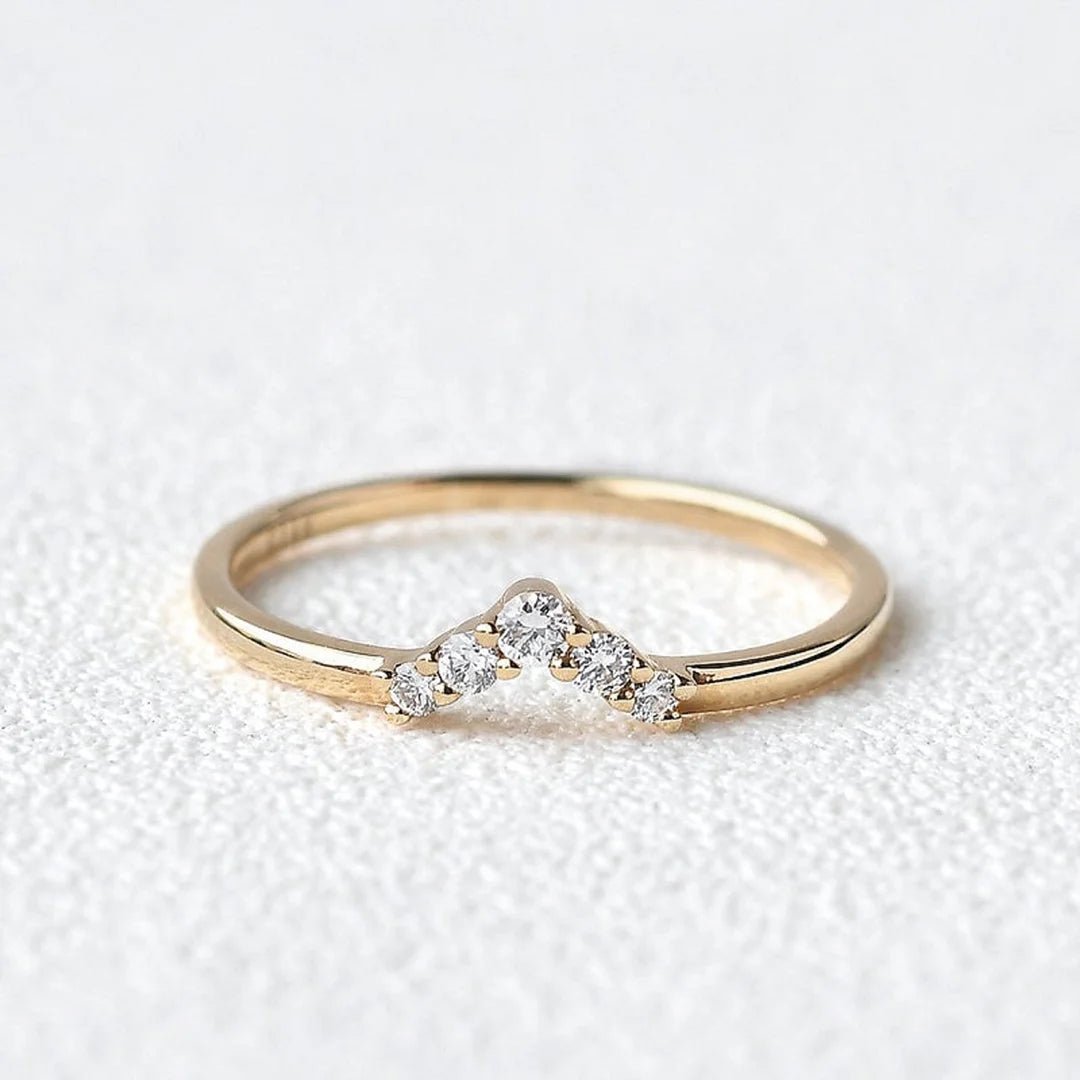 V Shape Round Lab Diamond Curved Wedding Band - Riant Fine Jewelry LLC