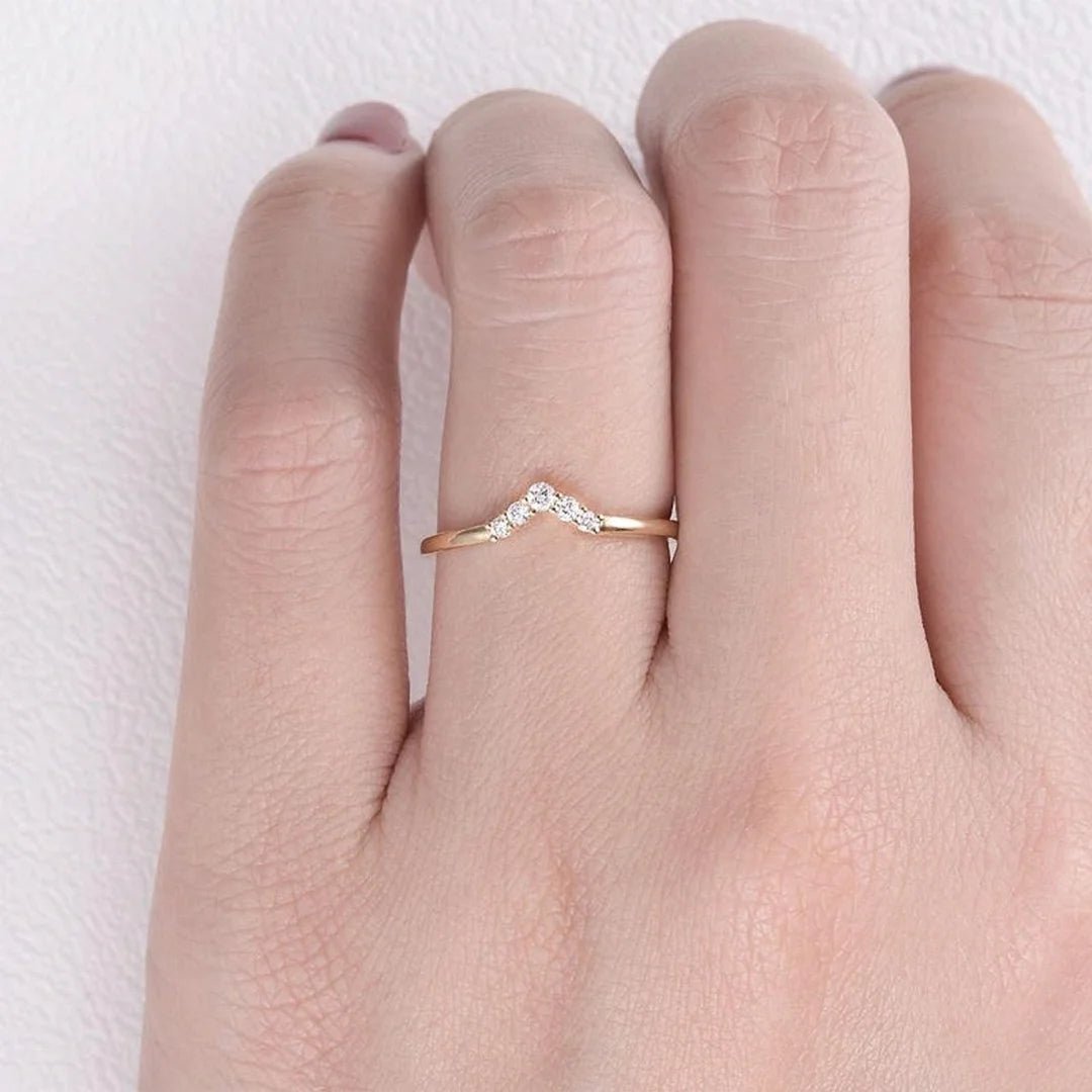 V Shape Round Lab Diamond Curved Wedding Band - Riant Fine Jewelry LLC