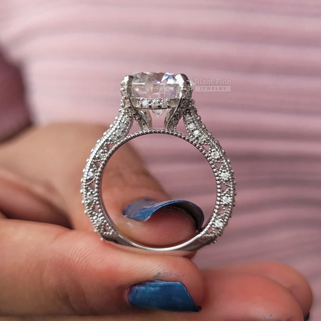 Vintage 5 Ct Moissanite Engagement Ring in Gold - Riant Fine Jewelry