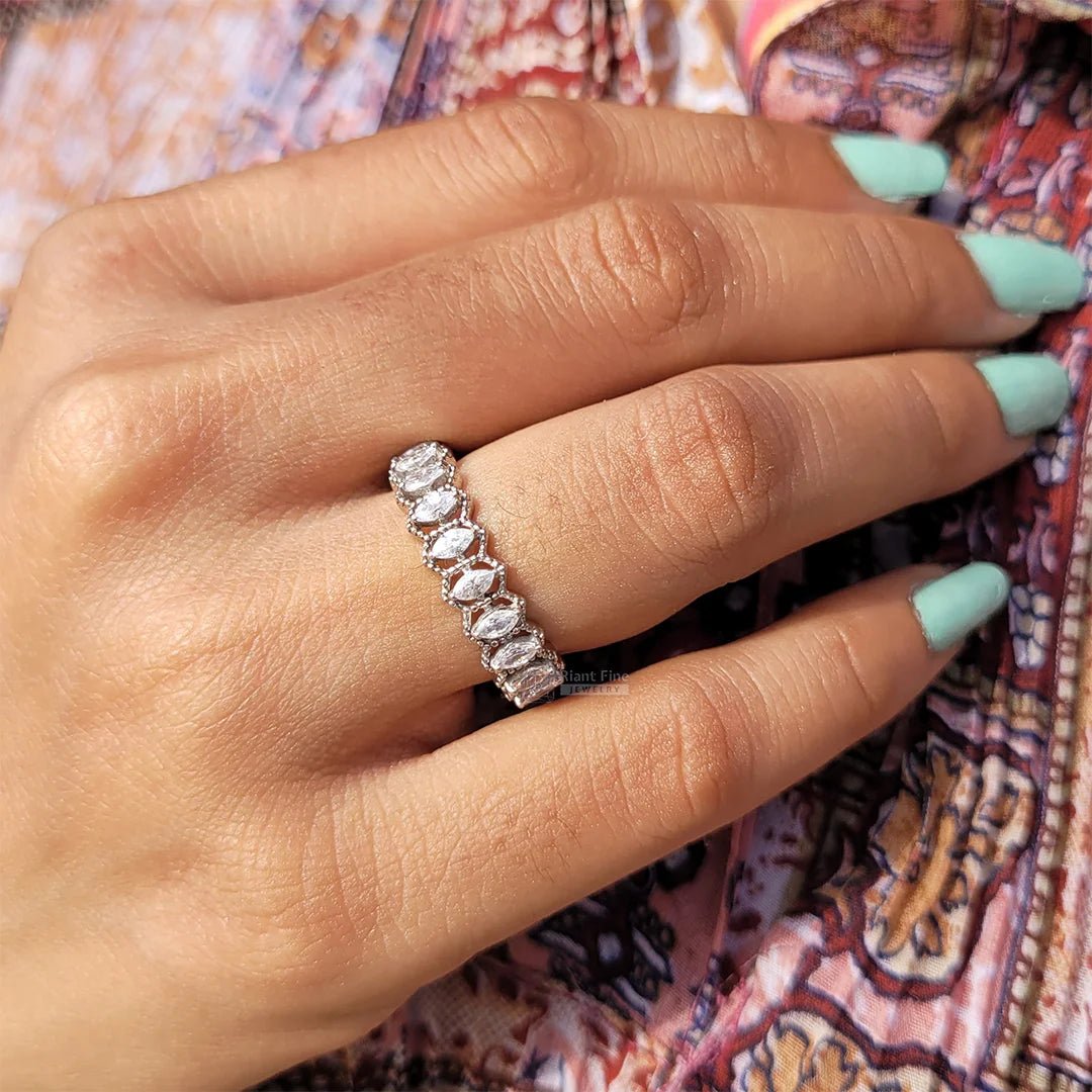 Vintage Full Eternity Marquise Diamond Wedding Band - Riant Fine Jewelry