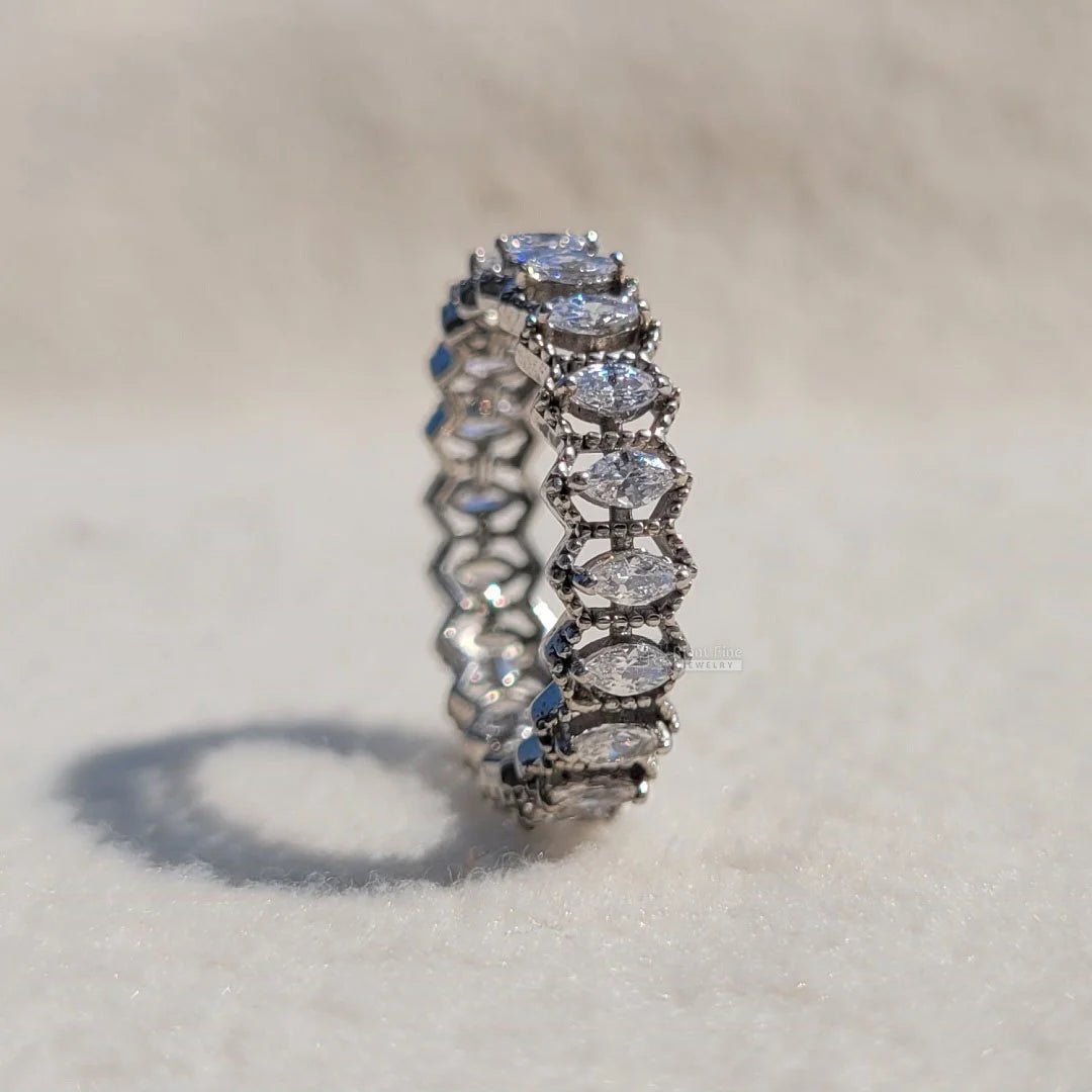 Vintage Full Eternity Marquise Diamond Wedding Band - Riant Fine Jewelry