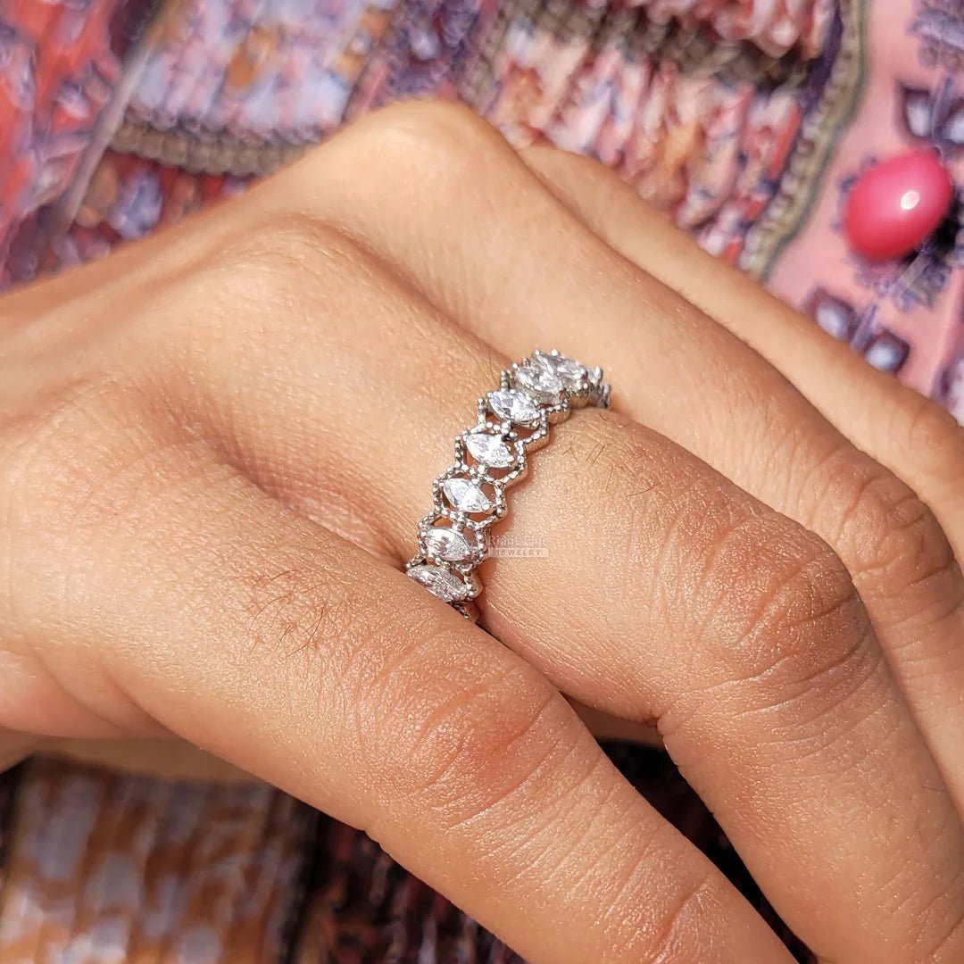 Vintage Full Eternity Marquise Diamond Wedding Band - Riant Fine Jewelry