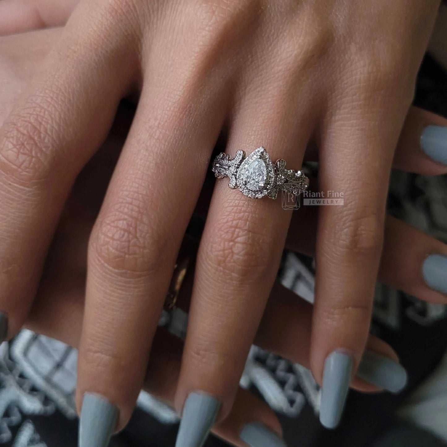 Vintage Halo Diamond Ring in 14K White Gold - Riant Fine Jewelry LLC