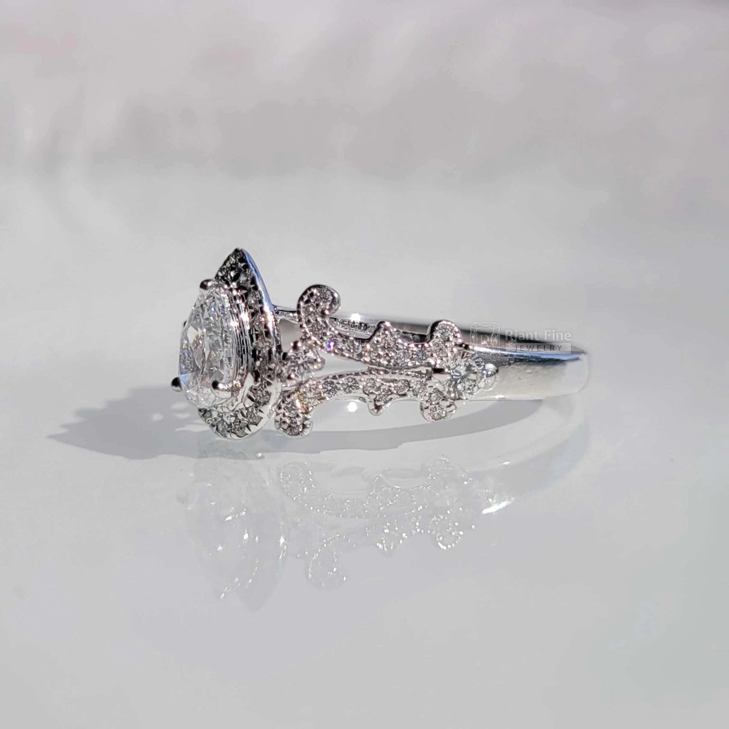 Vintage Halo Diamond Ring in 14K White Gold - Riant Fine Jewelry LLC