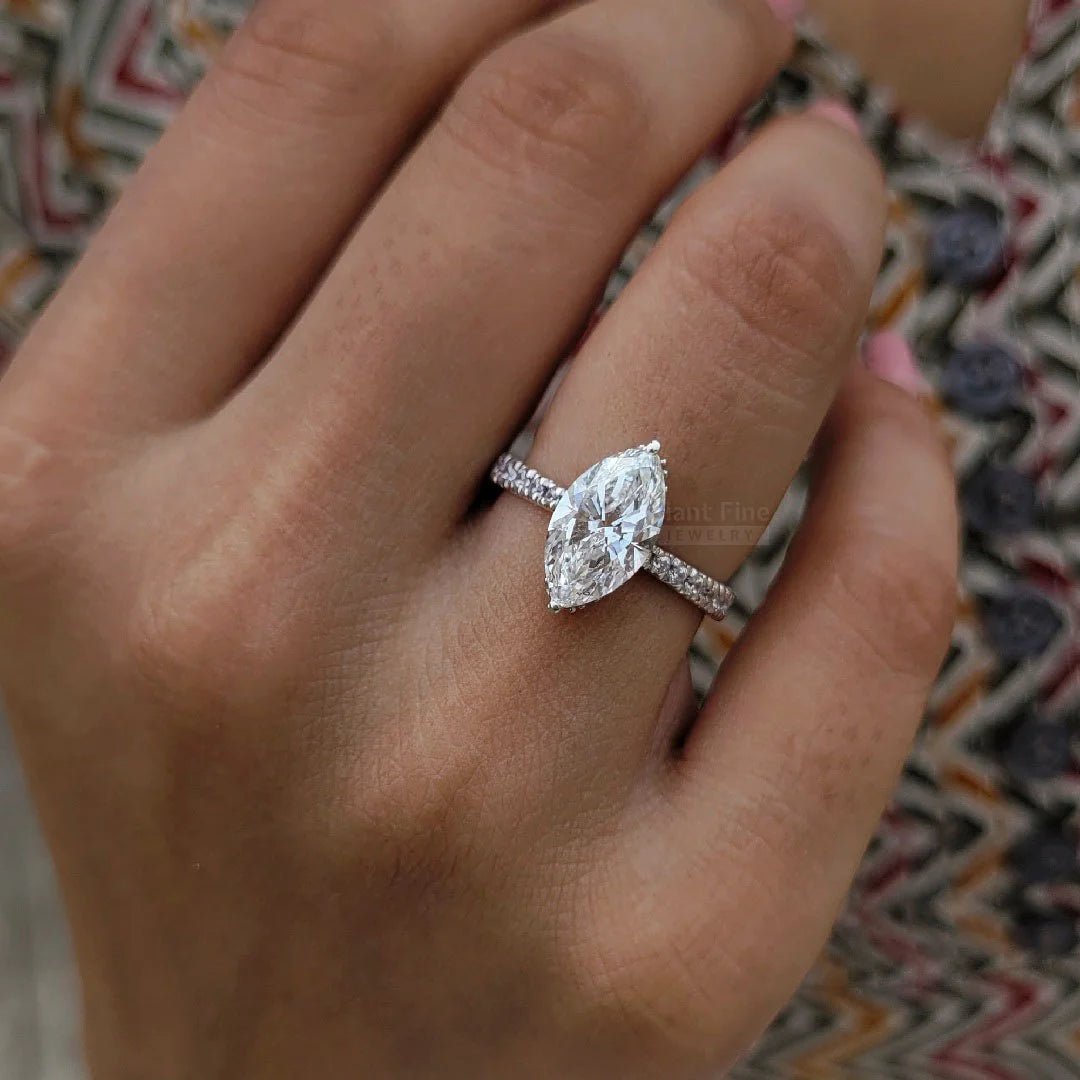 Vintage Marquise Cut Lab Diamond Classic Engagement Ring - Riant Fine Jewelry LLC