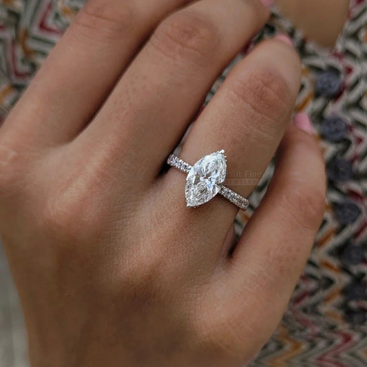 Vintage Marquise Cut Lab Diamond Classic Engagement Ring - Riant Fine Jewelry LLC