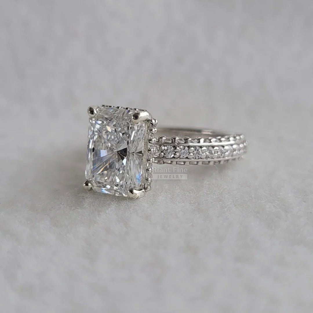 Vintage Radiant Cut Lab Grown Diamond Engagement Ring - Riant Fine Jewelry LLC