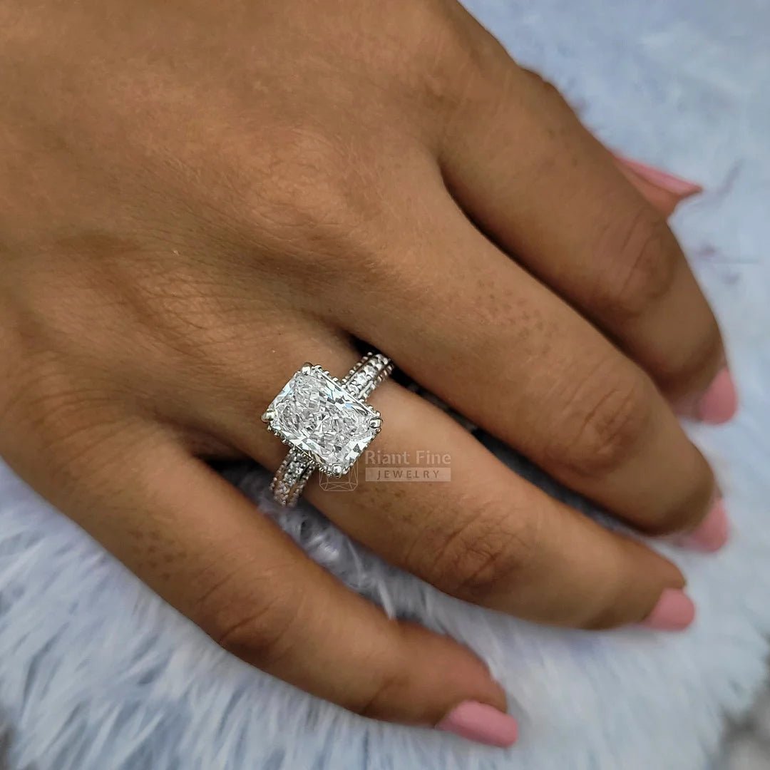 Vintage Radiant Cut Lab Grown Diamond Engagement Ring - Riant Fine Jewelry LLC
