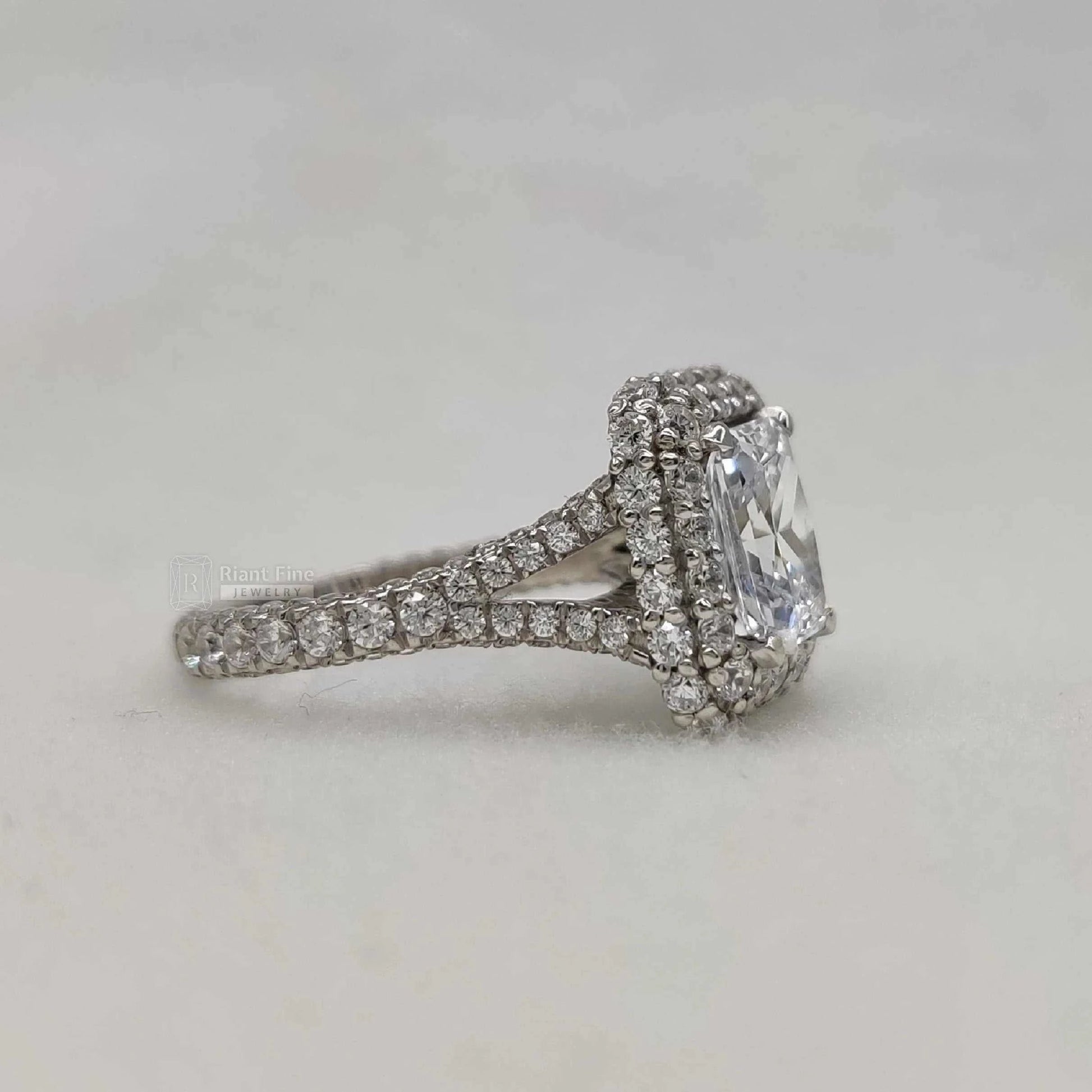 Vintage Radiant Cut Moissanite Halo Ring | 14K Gold Pave Set - Riant Fine Jewelry LLC