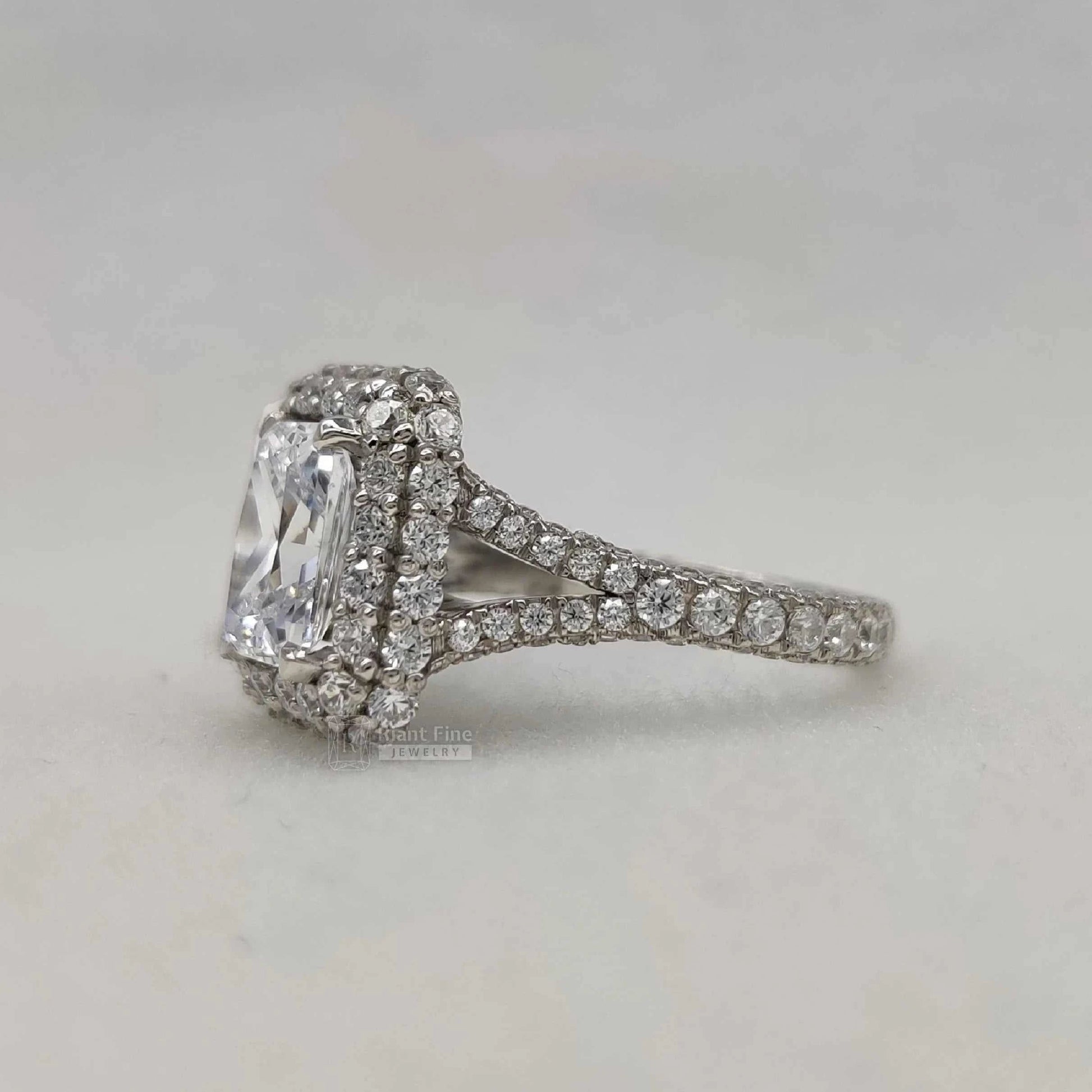Vintage Radiant Cut Moissanite Halo Ring | 14K Gold Pave Set - Riant Fine Jewelry LLC