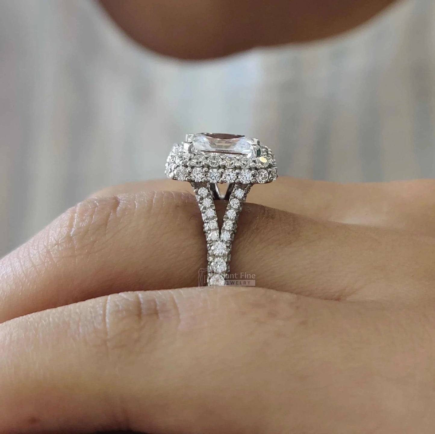 Vintage Radiant Cut Moissanite Halo Ring | 14K Gold Pave Set - Riant Fine Jewelry LLC
