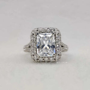Vintage Radiant Cut Moissanite Halo Ring | 14K Gold Pave Set