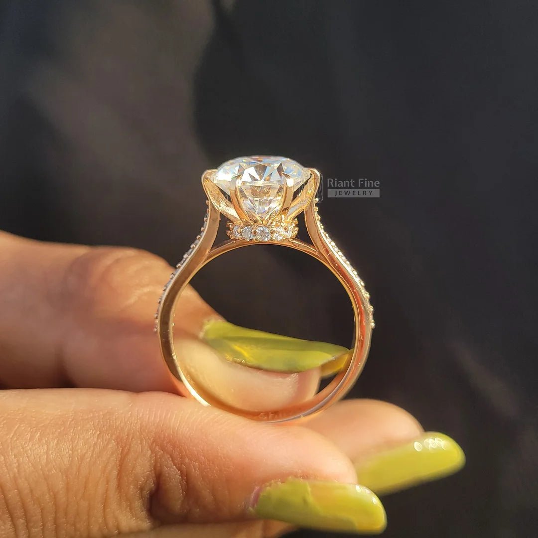 Vintage Round Diamond Gold Hidden Halo Engagement Ring - Riant Fine Jewelry