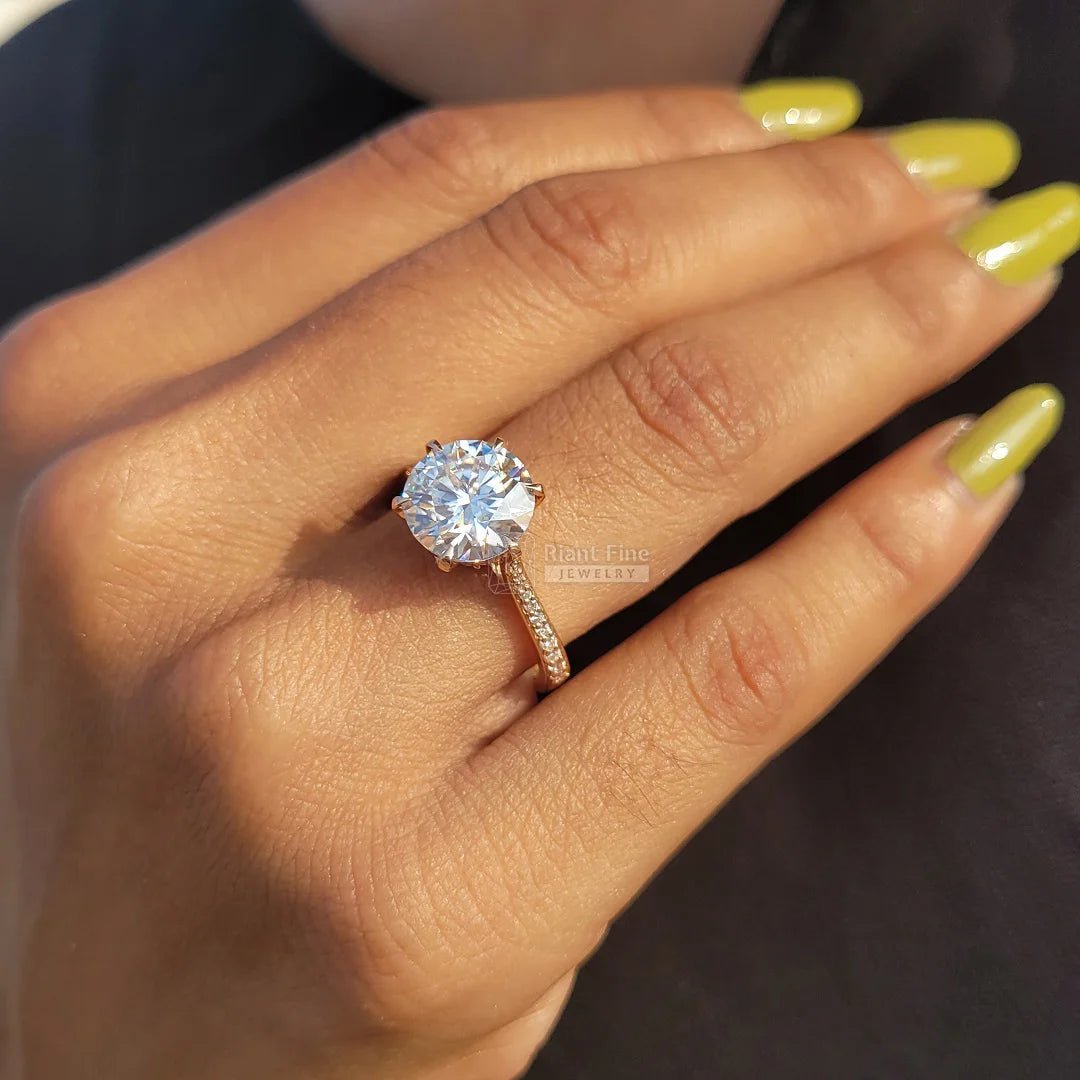 Vintage Round Diamond Gold Hidden Halo Engagement Ring - Riant Fine Jewelry