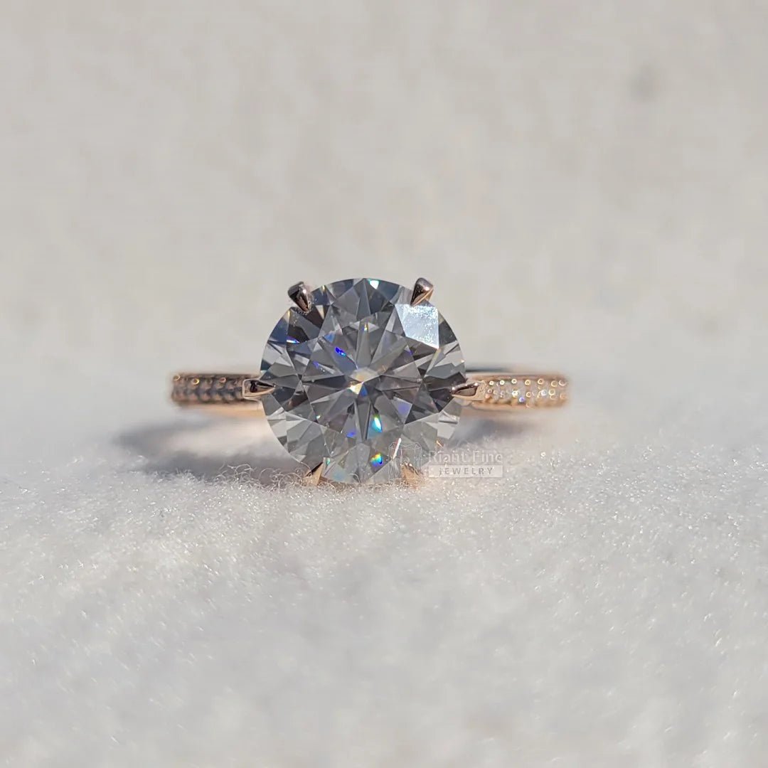 Vintage Round Diamond Gold Hidden Halo Engagement Ring - Riant Fine Jewelry