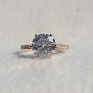 Vintage Round Diamond Gold Hidden Halo Engagement Ring