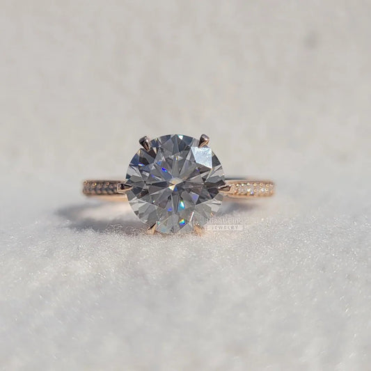 Vintage Round Diamond Gold Hidden Halo Engagement Ring - Riant Fine Jewelry